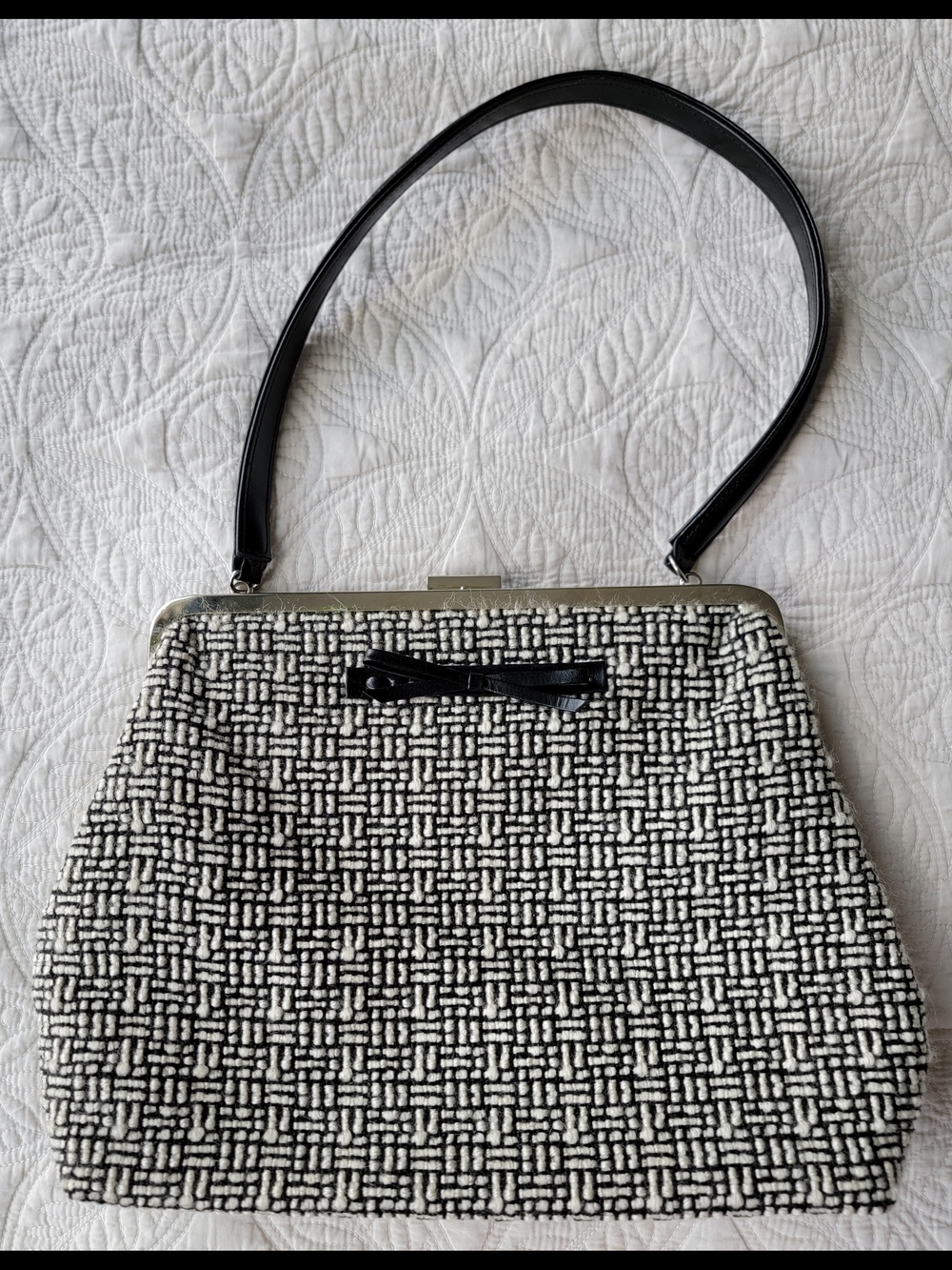 The Sak Elliott Lucca Black/White Shoulder Bag Woven Pattern with Clasp Closure